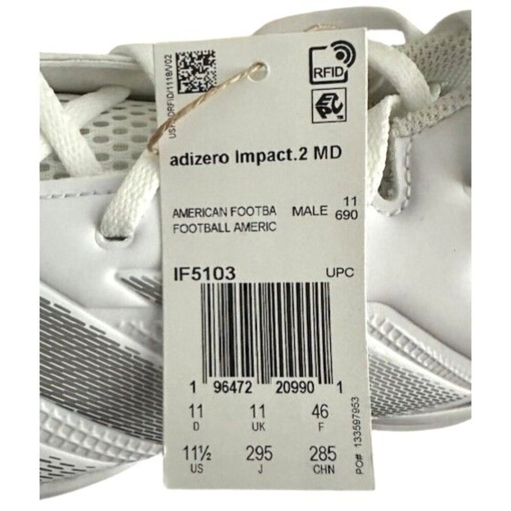 Adidas Adizero Impact 2 Spark White Molded Cleats IF5103 Men's‎ Size 11.5 NWT - Picture 5 of 15